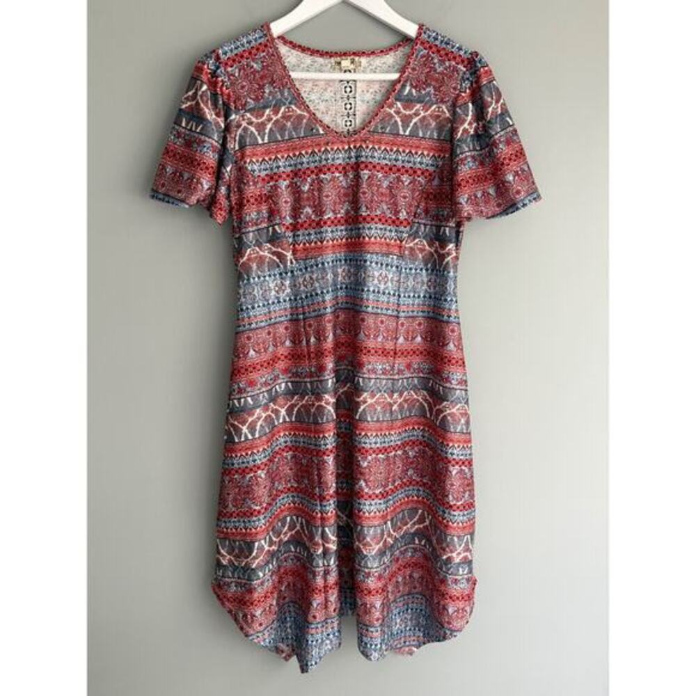 One World Dress Size S Red Blue Paisley Boho Tribal Romantic Festival Feminine